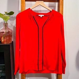 Calvin Klein SZ S Orange Long Sleeve Blouse W/ Navy Piping!